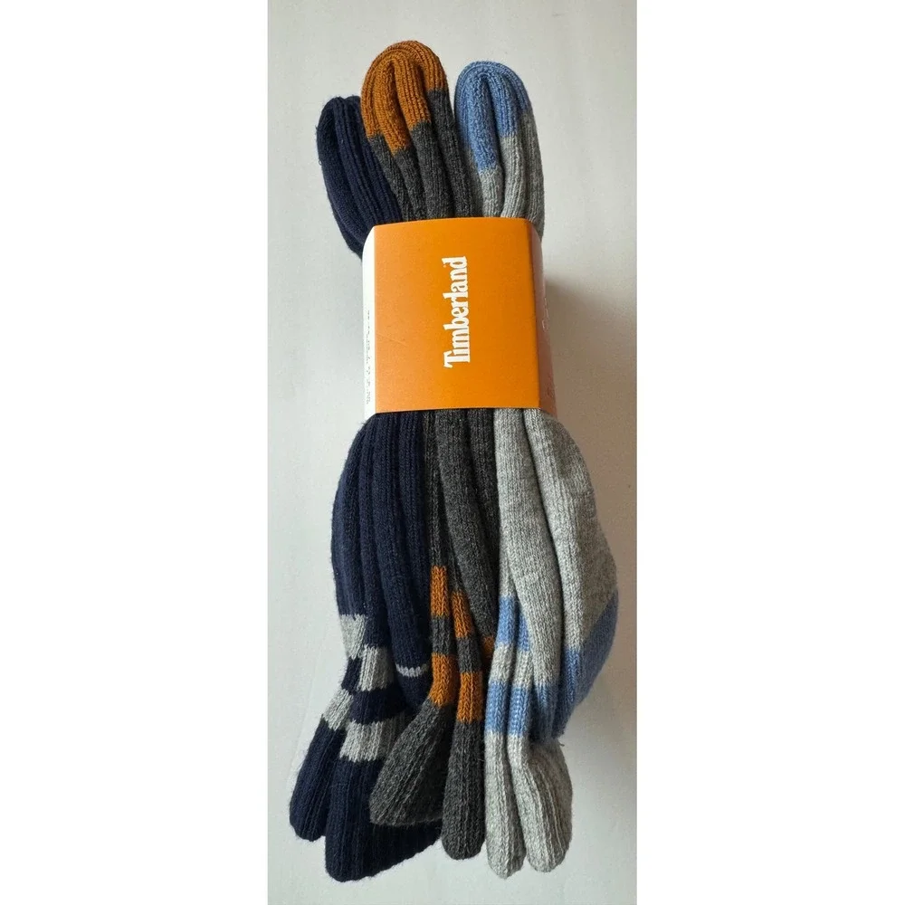 Timberland Mens 6 Pair‎ Cushioned Crew Socks Navy Grey 9-12